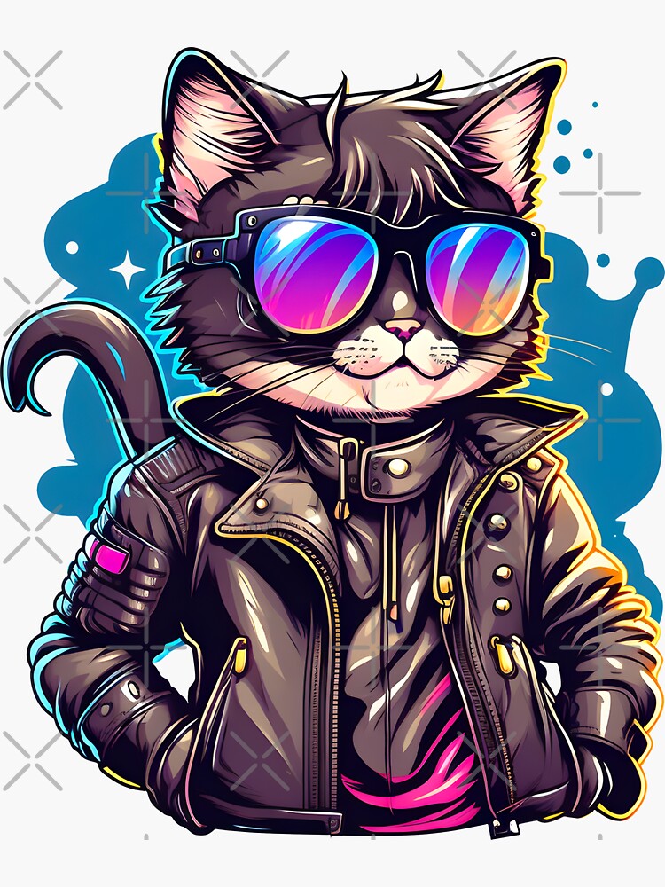 Chic cat wearing sunglasses glasses and coat Meditating Sticker