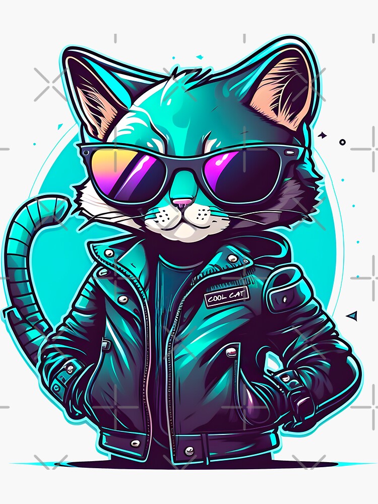 Chic cat wearing sunglasses glasses and coat Meditating Sticker