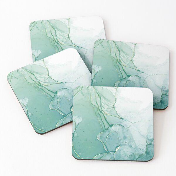 Item preview, Pastel cyan mint liquid marble watercolor background with gold lines and brush stains. Teal turquoise marbled alcohol ink drawing effect. Vector illustration backdrop, watercolour designed and sold by MTShoppingLine.