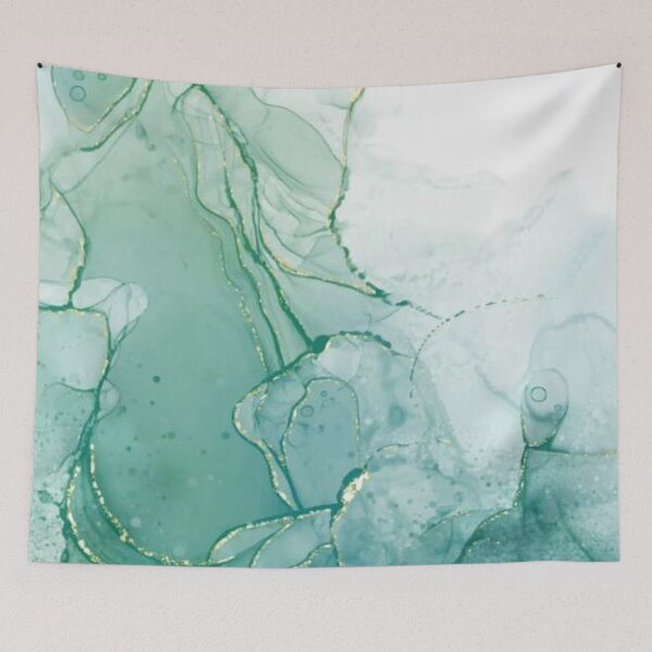 Item preview, Pastel cyan mint liquid marble watercolor background with gold lines and brush stains. Teal turquoise marbled alcohol ink drawing effect. Vector illustration backdrop, watercolour designed and sold by MTShoppingLine.