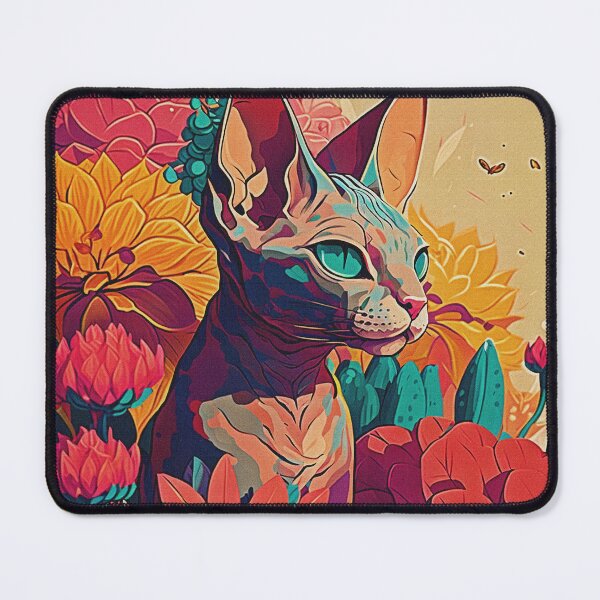 Item preview, Sphynx cat digital painting surrounded by flowers. designed and sold by paulo silveira.