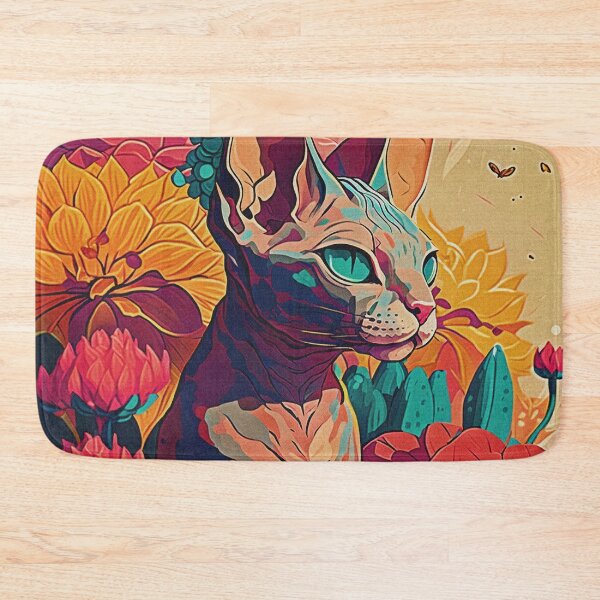 Item preview, Sphynx cat digital painting surrounded by flowers. designed and sold by paulo silveira.