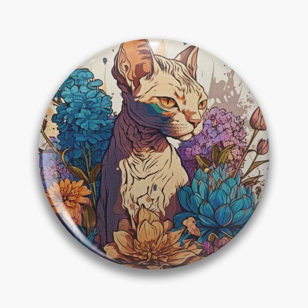 Artikelvorschau, Sphynx Katzenbesitzer Geschenk. Digitale Malerei der Katze umgeben durch Blumen. entworfen und verkauft von paulo silveira.