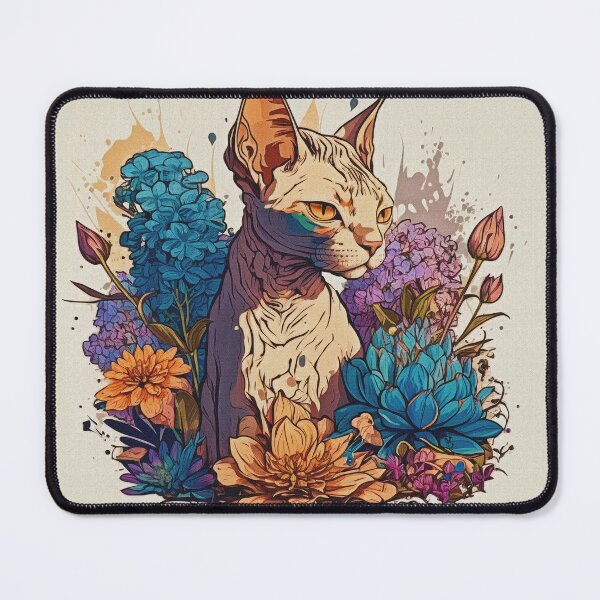 Item preview, Sphynx cat owners  gift. Cat digital painting surrounded by flowers. designed and sold by paulo silveira.