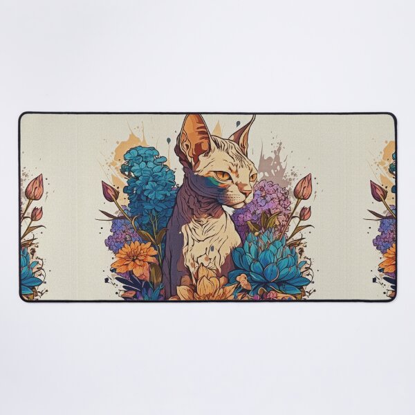 Item preview, Sphynx cat owners  gift. Cat digital painting surrounded by flowers. designed and sold by paulo silveira.