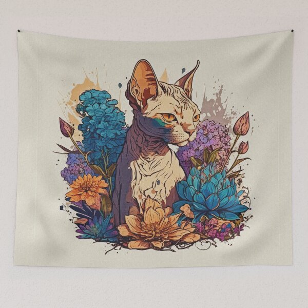Item preview, Sphynx cat owners  gift. Cat digital painting surrounded by flowers. designed and sold by paulo silveira.