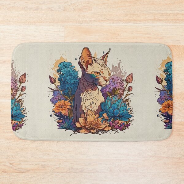Item preview, Sphynx cat owners  gift. Cat digital painting surrounded by flowers. designed and sold by paulo silveira.