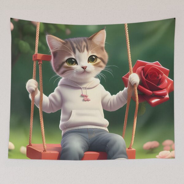 Item preview, Cat on a swing - Modern digital art designed and sold by Ai-michiart.