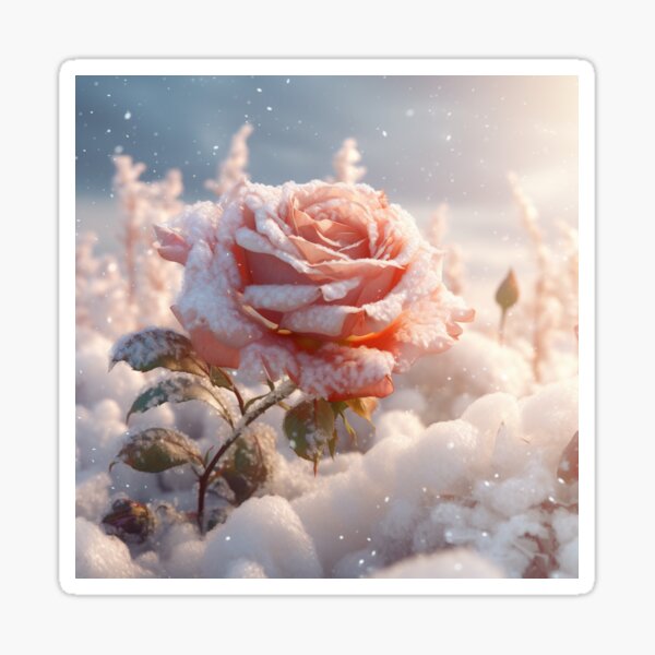 Snowy Blossoms: Embracing Rose Sticker