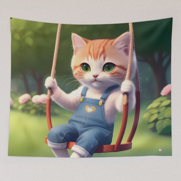 Item preview, Cat on a swing - Modern digital art designed and sold by Ai-michiart.