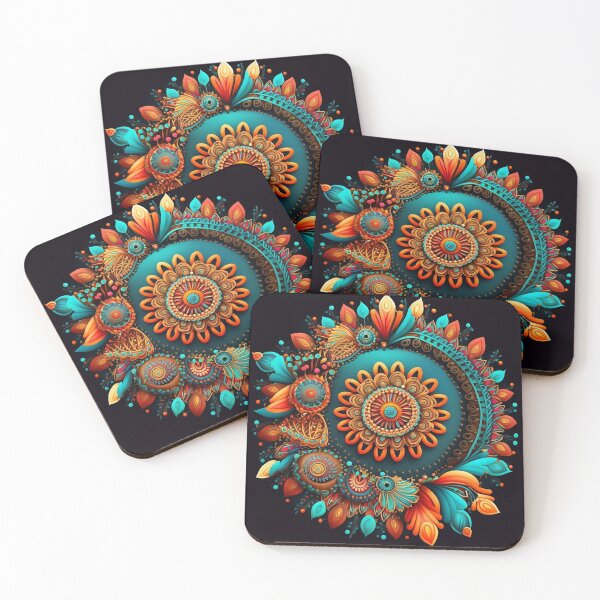 Item preview, Stunning blue, pink, turquoise floral mandala in ethnic/Indian style designed and sold by VeronicArt85.