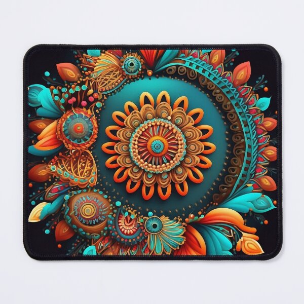 Item preview, Stunning blue, pink, turquoise floral mandala in ethnic/Indian style designed and sold by VeronicArt85.