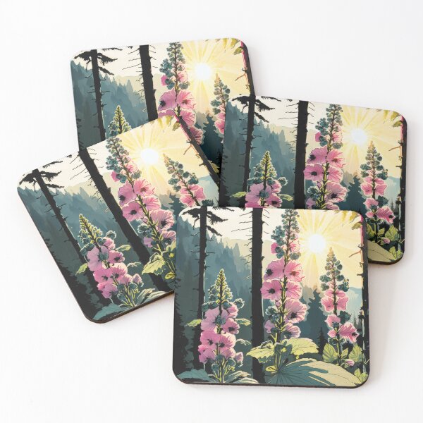 Item preview, Beautiful Pacific Northwest Forest with Hollyhocks designed and sold by PacPixelStudio.