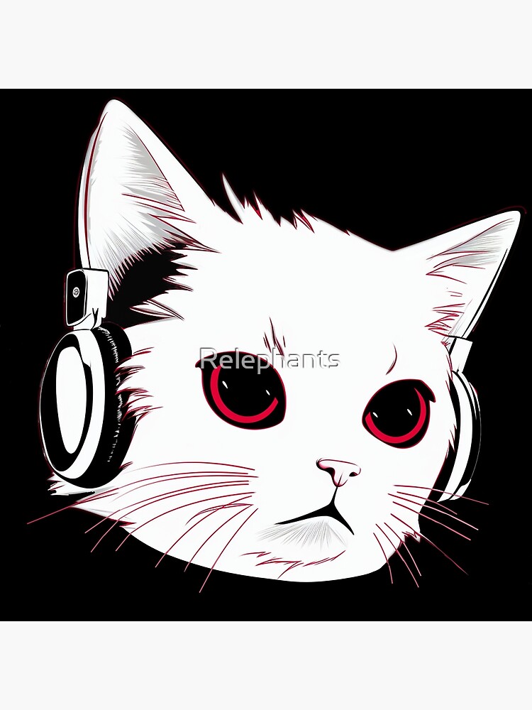 Chat blanc coutant de la musique Poster