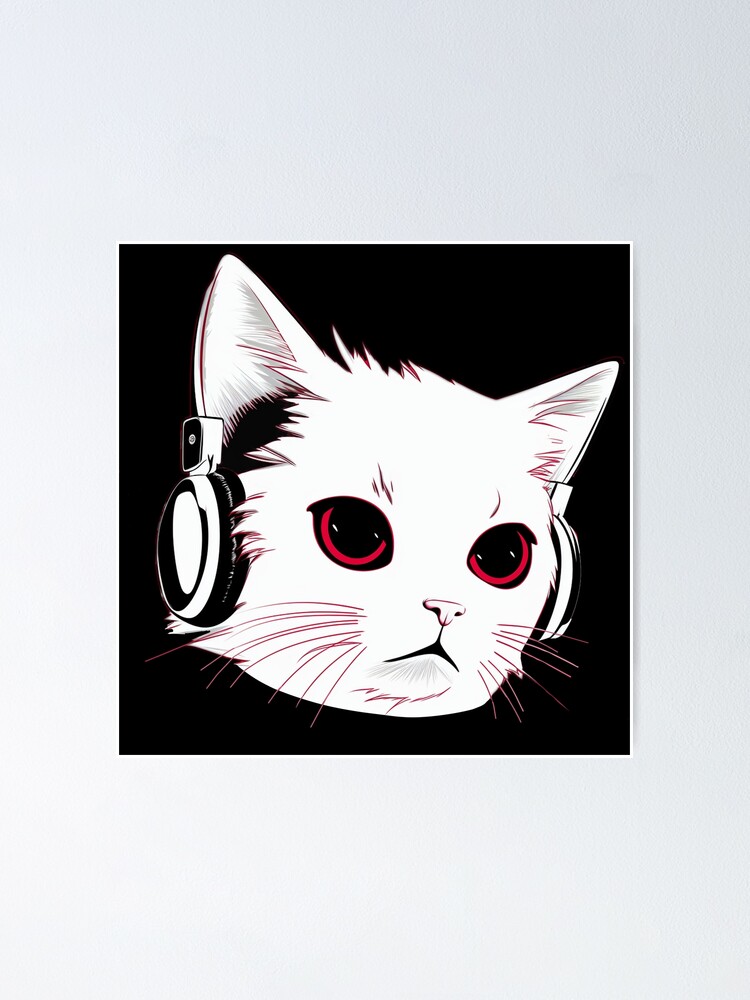 Chat blanc coutant de la musique Poster