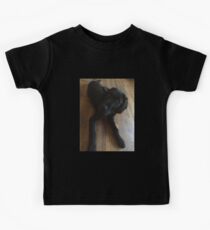 Scruffy Black Dog on Wood Floor Kids Tee