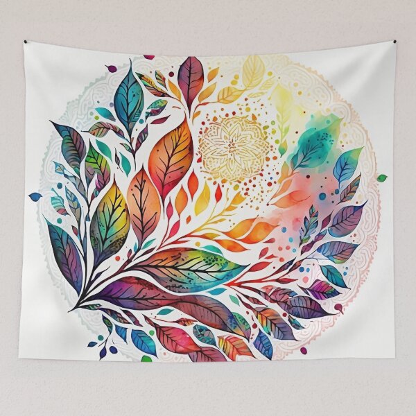 Item preview, Stunning circular frame decorated with leaves, bright aqua coloursith leaves, bright aqua colours designed and sold by VeronicArt85.
