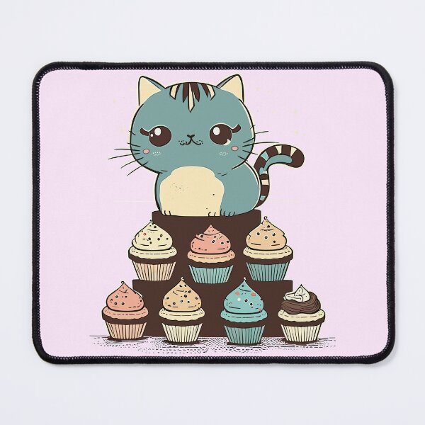 Item preview, Sweet Delight: Blue Cat Perched on Cream-Filled Cupcakes designed and sold by Sleeygoy.