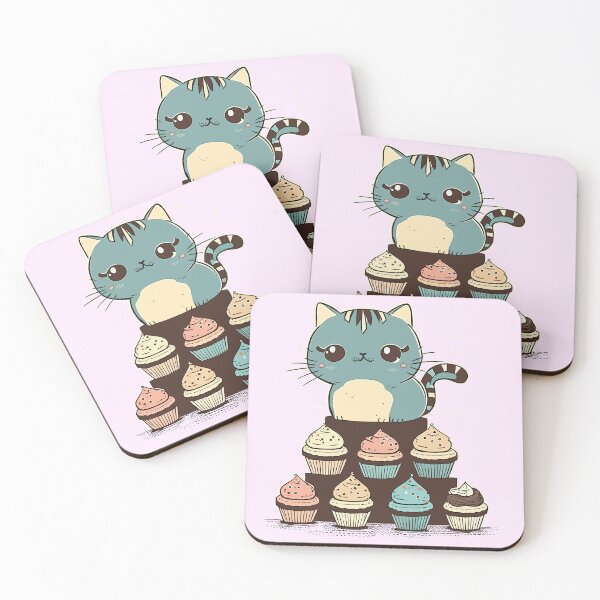 Item preview, Sweet Delight: Blue Cat Perched on Cream-Filled Cupcakes designed and sold by Sleeygoy.