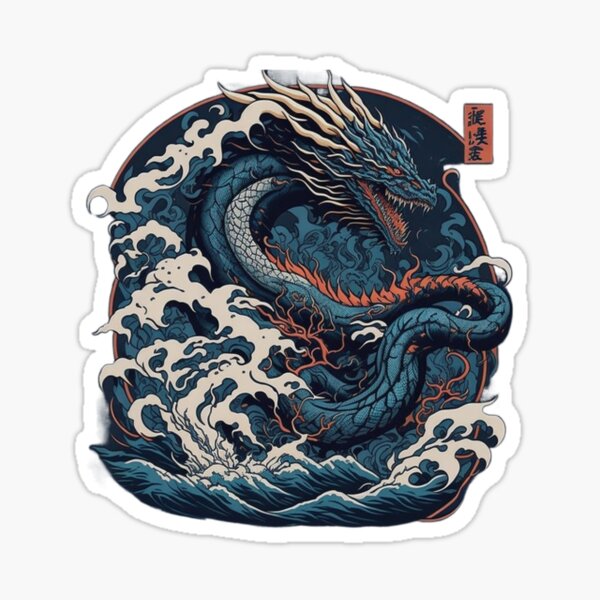 Japanese traditional Dragon in the Ocean Sticker