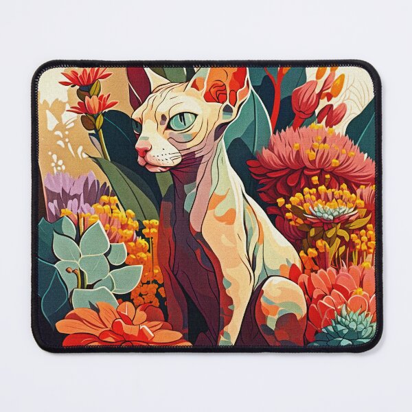 Item preview, Sphynx cat owners  gift. Cat digital painting surrounded by flowers. designed and sold by paulo silveira.
