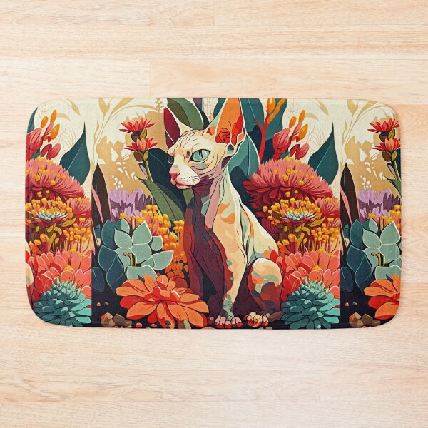 Item preview, Sphynx cat owners  gift. Cat digital painting surrounded by flowers. designed and sold by paulo silveira.