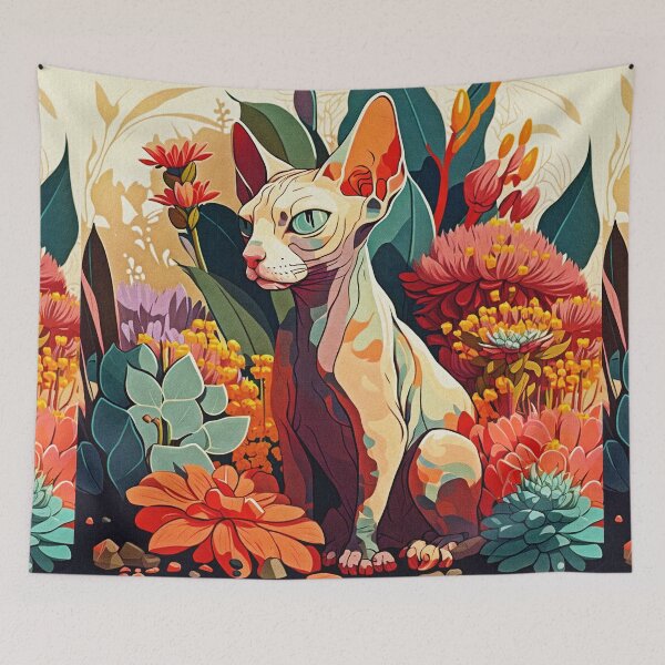 Item preview, Sphynx cat owners  gift. Cat digital painting surrounded by flowers. designed and sold by paulo silveira.