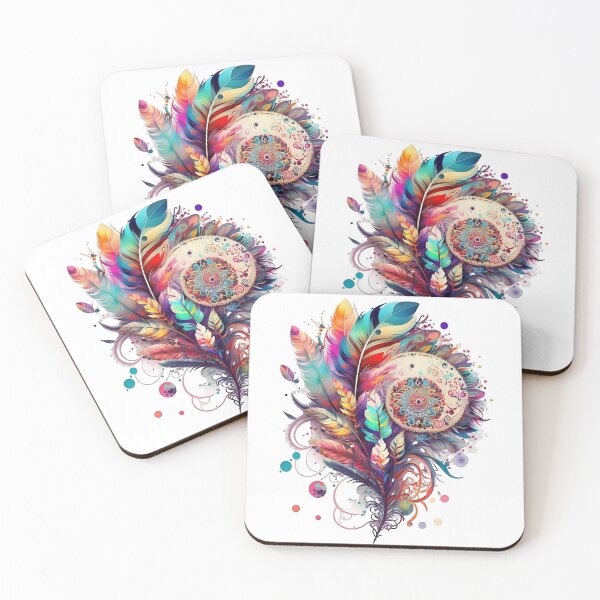 Item preview, Stunning boho decoration of colourful feathers and small mandala, bright water colours designed and sold by VeronicArt85.