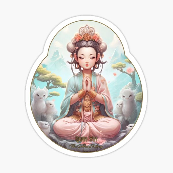 Aperçu de l'œuvre Quan Yin, Goddess of Mercy - Serene Prayer on a Mountain Top créée et vendue par danielliamgill.