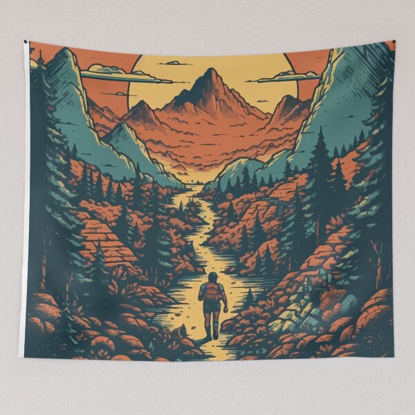 Item preview, A Hiker Hiking through a Beautiful Landscape- Vintage Outdoors designed and sold by GVRDesign.