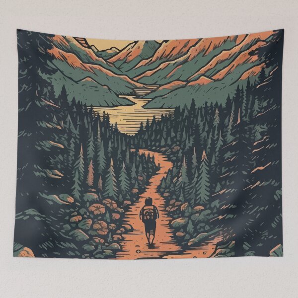 Item preview, A Hiker Hiking through a Beautiful Landscape - Vintage Outdoors designed and sold by GVRDesign.