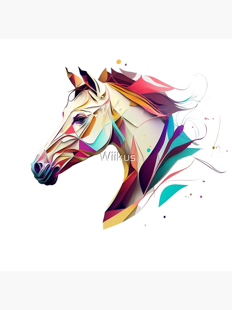 Chromatic Equine: A Mosaic Art Portrait of a Colorful White Horse