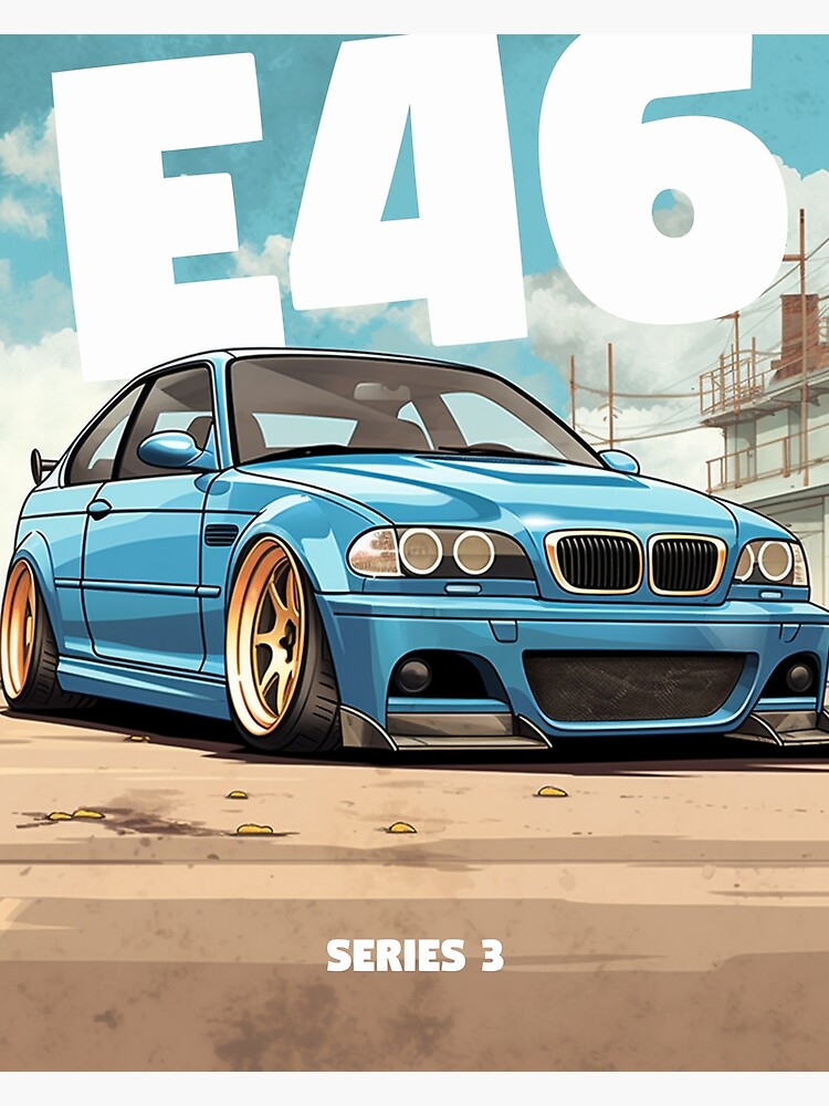 Discover E46 M3 Blue Coupe for Automotive Lovers Premium Matte Vertical Poster