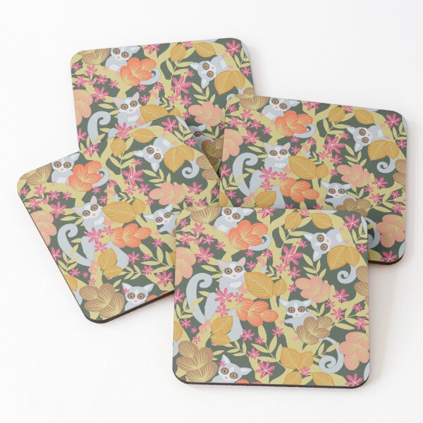 Item preview, Galago Bush Baby African Jungle and Wildflower Paradise Pattern on Green designed and sold by NattyDesigns.