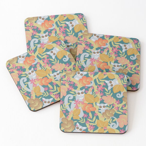 Item preview, Galago Bush Baby African Jungle and Wildflower Paradise Pattern on Teal designed and sold by NattyDesigns.