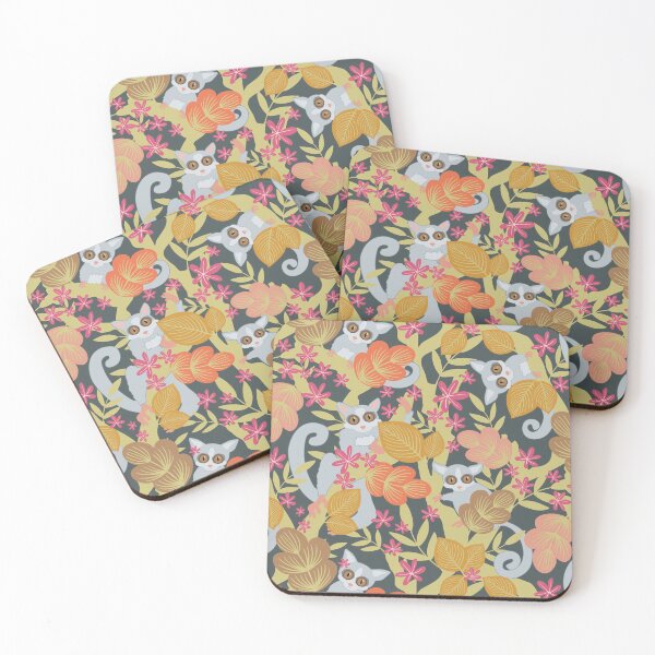 Item preview, Galago Bush Babies African Jungle and Wildflower Paradise Pattern on Charcoal Grey designed and sold by NattyDesigns.