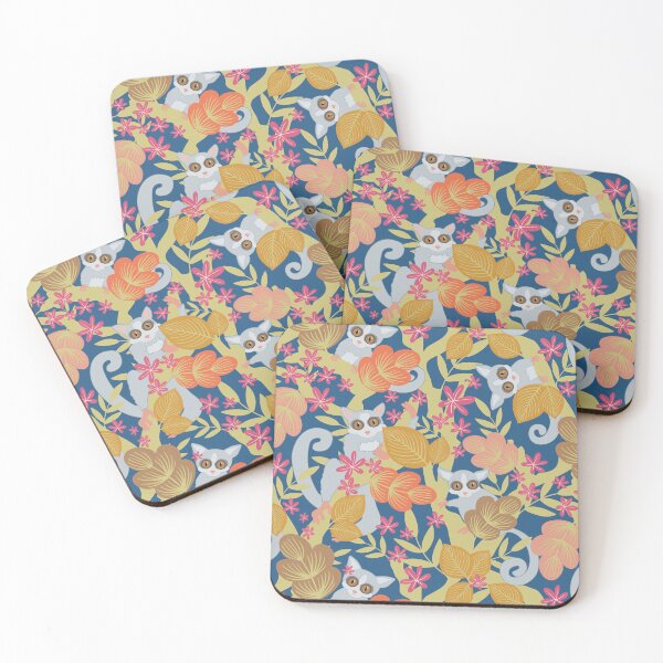 Item preview, Galago Bush Babies African Jungle and Wildflower Paradise Pattern on Peacock Blue designed and sold by NattyDesigns.