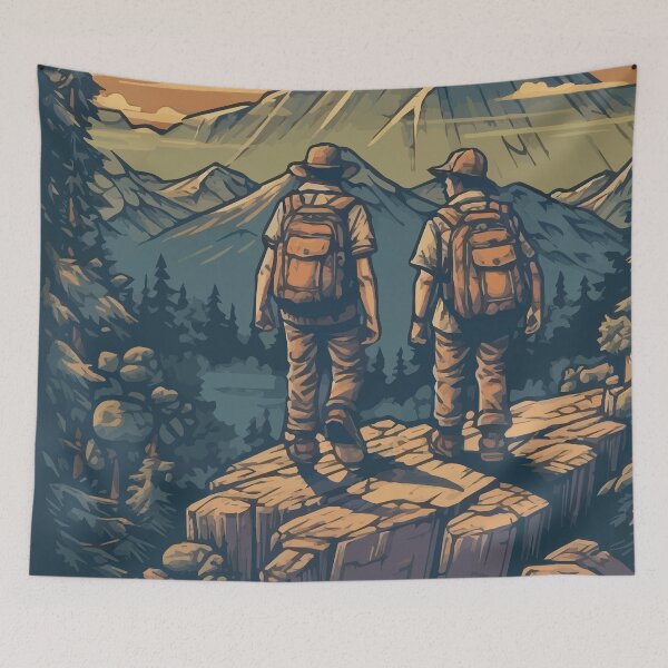 Item preview, A Pair of Hikers at a Mountain Lookout - Vintage Outdoors designed and sold by GVRDesign.