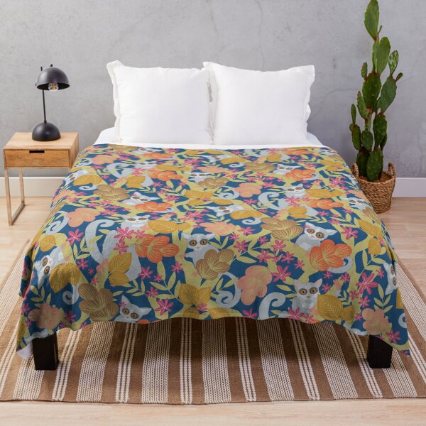 Item preview, Galago Bush Babies African Jungle and Wildflower Paradise Pattern on Peacock Blue designed and sold by NattyDesigns.