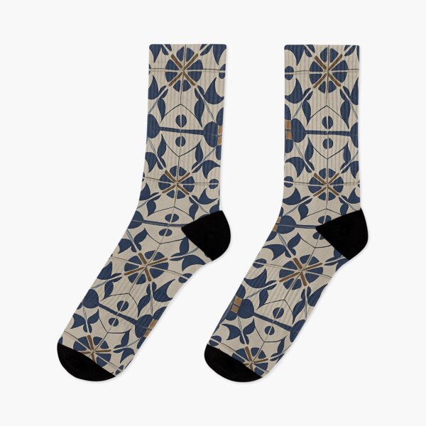 Aperçu de l'œuvre Retro Tile Pattern beige and midnight blue with brown details créée et vendue par RetroTile.