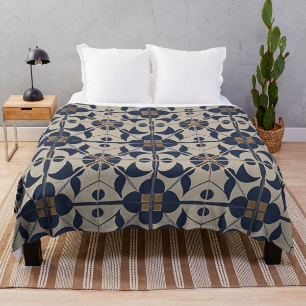 Aperçu de l'œuvre Retro Tile Pattern beige and midnight blue with brown details créée et vendue par RetroTile.