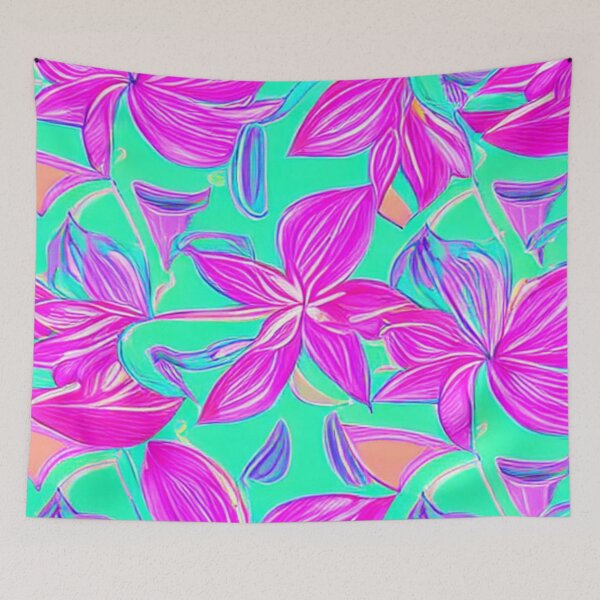 Item preview, Abstract Pink Exotic Floral on Blue designed and sold by calibrit.