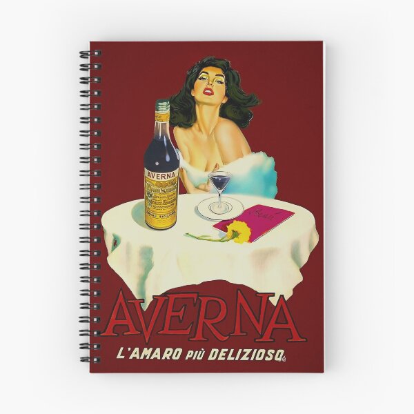 Item preview, Vintage Italian liqueur Averna Amaro Sicilia aperitif alcoholic beverage advertising brunette at cafe advertisement poster / posters for kitchen and dining room wall decor in rare oxblood red designed and sold by Jéanpaul  Ferro.