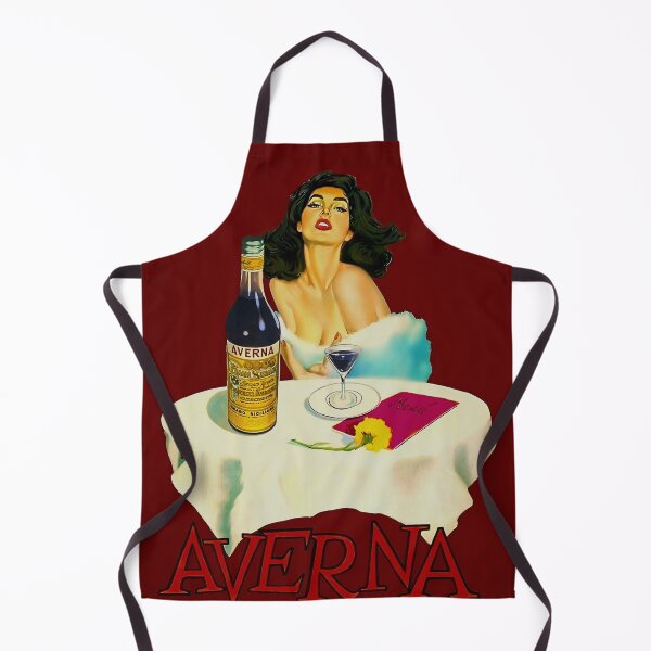 Item preview, Vintage Italian liqueur Averna Amaro Sicilia aperitif alcoholic beverage advertising brunette at cafe advertisement poster / posters for kitchen and dining room wall decor in rare oxblood red designed and sold by Jéanpaul Ferro.