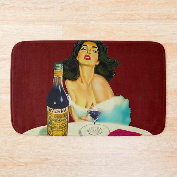 Item preview, Vintage Italian liqueur Averna Amaro Sicilia aperitif alcoholic beverage advertising brunette at cafe advertisement poster / posters for kitchen and dining room wall decor in rare oxblood red designed and sold by Jéanpaul  Ferro.