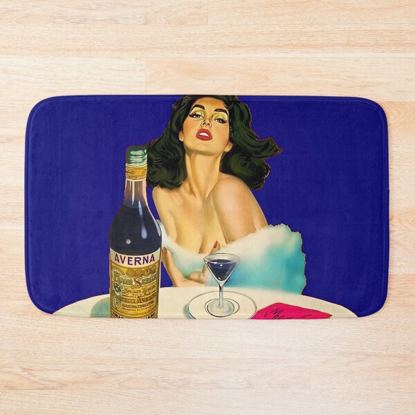 Item preview, Vintage Italian liqueur Averna Amaro Sicilia aperitif alcoholic beverage advertising brunette at cafe advertisement poster / posters for kitchen and dining room wall decor in rare dark blue designed and sold by Jéanpaul  Ferro.