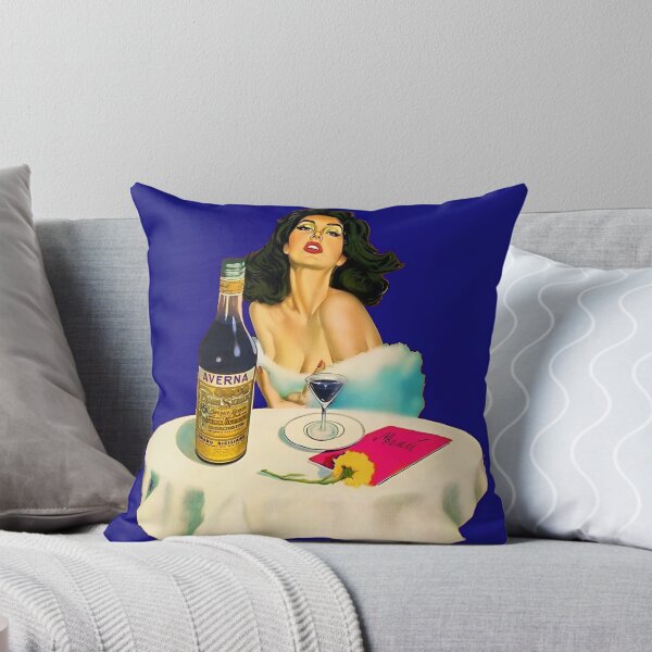 Item preview, Vintage Italian liqueur Averna Amaro Sicilia aperitif alcoholic beverage advertising brunette at cafe advertisement poster / posters for kitchen and dining room wall decor in rare dark blue designed and sold by Jéanpaul  Ferro.