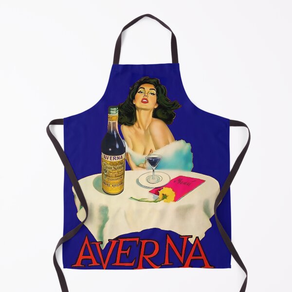 Item preview, Vintage Italian liqueur Averna Amaro Sicilia aperitif alcoholic beverage advertising brunette at cafe advertisement poster / posters for kitchen and dining room wall decor in rare dark blue designed and sold by Jéanpaul Ferro.