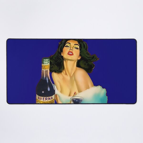 Item preview, Vintage Italian liqueur Averna Amaro Sicilia aperitif alcoholic beverage advertising brunette at cafe advertisement poster / posters for kitchen and dining room wall decor in rare dark blue designed and sold by Jéanpaul  Ferro.