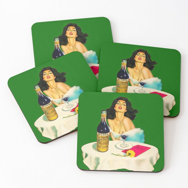 Item preview, Vintage Italian liqueur Averna Amaro Sicilia aperitif alcoholic beverage advertising brunette at cafe advertisement poster / posters for kitchen and dining room wall decor in rare green designed and sold by Jéanpaul  Ferro.